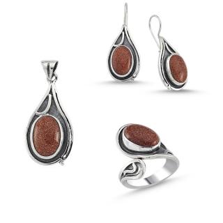 Set argint handmade cu Goldstone