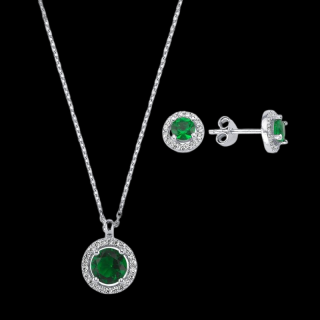 Set argint Solitaire cu zirconii emerald