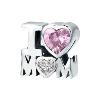 Talisman argint I Love Mom cu doua inimioare