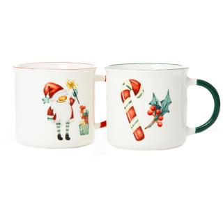 Set 2 Cani din Portelan Decorate cu Motive de Craciun 300ml
