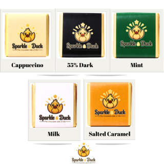 SPARKLE  DUCK Mix de Ciocolata Fina, Portionata pentru Cafea, 5 Sortimente, 50buc x 5g - (TDV: 14.06.2025))