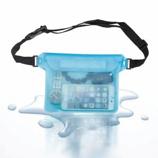 Borseta sport Waterproof din silicon pentru accesorii, inchidere cu ziplock si velcor, 23 x 26 cm, rezistenta la apa, Albastru