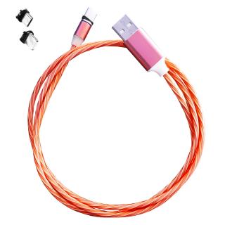 Cablu 3 in 1 cu led rosu cu incarcare magnetica, lightning cu 3 adaptoare incluse pentru iPhone, type C si Micro USB