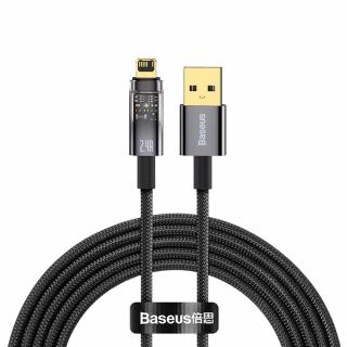 Cablu date tip Lightning Baseus Explorer Aula Power-Off, USB la Lightning, 2.4A, 2m, Negru