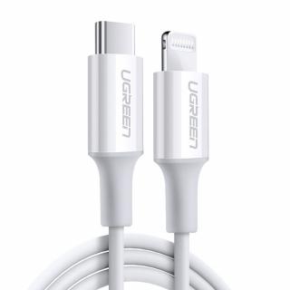 Cablu date tip Lightning Ugreen Rubber Shell, USB-C la Lightning MFi, 3A, 2m, Alb