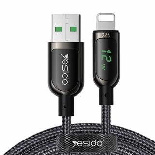 Cablu date tip Lightning Yesido, USB la Lightning, 2.4A, Digital Display, 1.2m, Negru