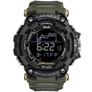 Ceas barbatesc Smael Army Green , Shock Resistant, Sport, Militar, Digital, Dual Time, Cronograf