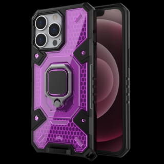 Husa cu design modern, inel metalic, compatibila cu iPhone 13 Pro Max, Roz Violet