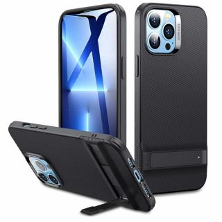 Husa de protectie premium, rezistenta la socuri, stand metalic, compatibila cu iPhone 13 Pro Max, Negru