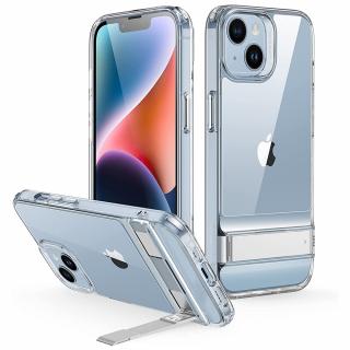 Husa de protectie premium, rezistenta la socuri, stand metalic, compatibila cu iPhone 13, Transparent