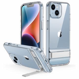 Husa de protectie premium, rezistenta la socuri, stand metalic, compatibila cu iPhone 14 Plus, Transparent