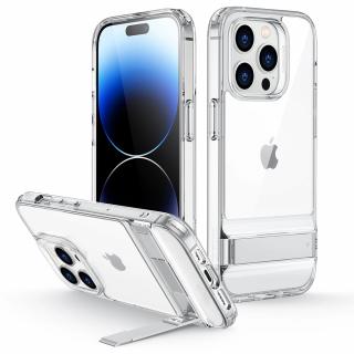 Husa de protectie premium, rezistenta la socuri, stand metalic, compatibila cu iPhone 14 Pro Max, Transparent