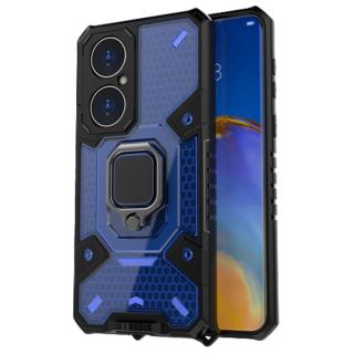 Husa premium antisoc cu design modern, inel metalic, compatibila cu Huawei P50 Pro, Albastru