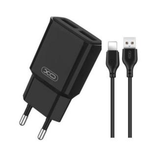 Incarcator retea compatibil cu Apple iPhone cu 2 porturi USB, cablu 1 m, 2 A, Negru