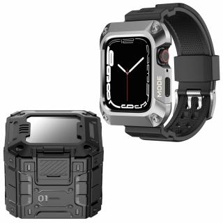 Set Carcasa Metal + Curea ceas UIQ, compatibila cu Apple Watch 4   5   6   SE   SE 2, 44mm, Argintiu - ES00814