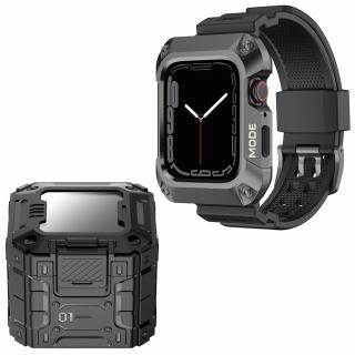 Set Carcasa Metal + Curea ceas UIQ, compatibila cu Apple Watch 4   5   6   SE   SE 2, 44mm, Gri - ES00813