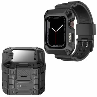 Set Carcasa Metal + Curea ceas UIQ, compatibila cu Apple Watch 4   5   6   SE   SE 2, 44mm, Negru - ES00815