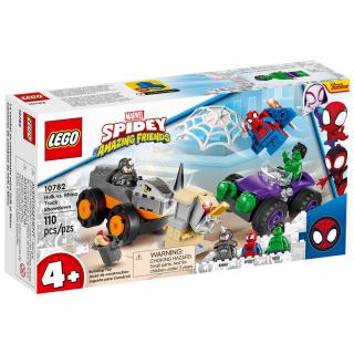 Set de construit LEGO   Marvel Super Heroes, Hulk vs. Rhino Confruntarea cu camioane, 110 piese