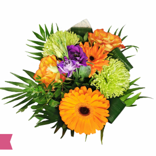 Buchet cu Crizantema, gerbera, eustoma