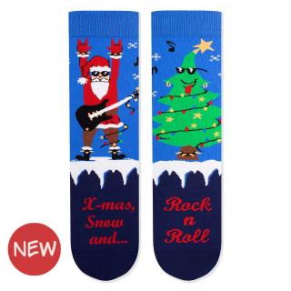 sosete din bumbac organic de Craciun Arty Socks Santa Rocker - Albastru