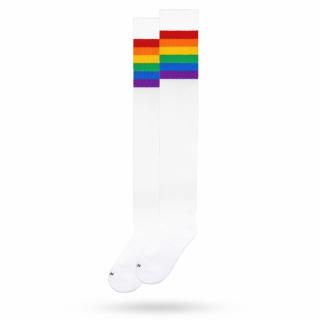 Sosete lungi peste genunchi Rainbow Pride Alb