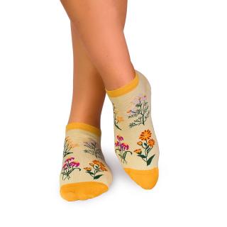 Sosete scurte bumbac, model floral, Galben