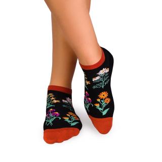 Sosete scurte bumbac, model floral, Negru