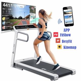 Banda de alergat electrica FitTronic Delta 6000, motor 3.0 CP, inclinatie 20%, greutate suportata 140 kg, suprafata alergare 120x50cm , viteza pana la 16 km h,  Aplicatii  Kinomap, Zwift, Besyfit