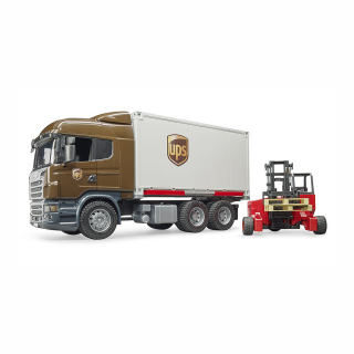Jucarie - Camion curierat UPS Scania seria R cu stivuitor 03581 Bruder