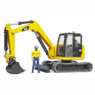 Jucarie - Excavator Caterpillar mini cu senile si muncitor 02466 Bruder