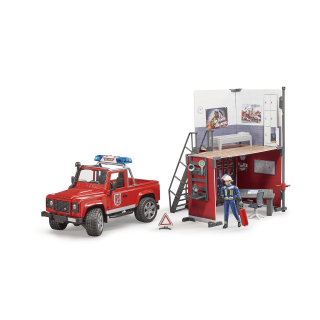 Jucarie - Sectie de pompieri cu Masina de teren Land Rover si Figurina pompier - 2020 62701 Bruder
