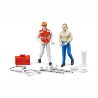 Jucarie - Set figurine asistent prim ajutor si pacient cu accesorii 62710 Bruder
