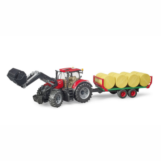 Jucarie - Tractor Case IH Optum 300 CVX cu Incarcator frontal si Remorca Baloti 03198 Bruder