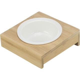 Bol Ceramic cu Suport din Bambus, 0.25 l   12 cm   15 x 5 x 15 cm, Alb Bej, 24538