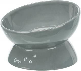 Castron Ceramic Pentru Pisici, XXL, Ridicat, Forma Ergonomica, 0.35 l 17 cm, Gri, 24805