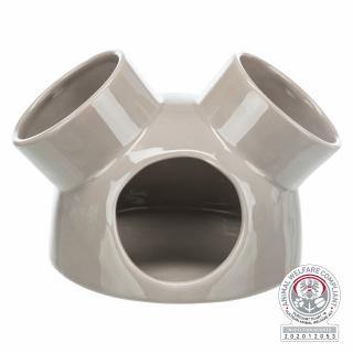 Casuta Ceramica Pentru Rozatoare, Cu 3 Intrari, 16x12 cm, Gri, 61364t