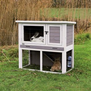 Cusca De Exterior Pentru Rozatoare, Cu Spatiu De Joaca, Lemn, 104x97x52 cm, Gri Alb, 62305t