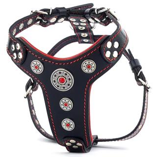 Ham Bijou, Piele Naturala, S: 40-73 cm, Negru Rosu, pentru Pug, Bulldog, Jack Russel, etc