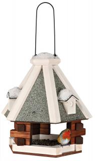 Hranitor Exterior, Suspendat, Tip Casuta, Lemn, 36x35 cm, Maro Alb, 5577t