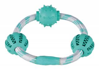 Jucarie Pentru Caini, Denta Fun, Inel Sfoara Cu Mingi, Aroma Menta, Cauciuc, 20 cm 5 cm, 33704
