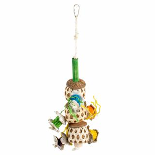 Jucarie Pentru Pasari, Bile Din Nuca De Cocos Si Bambus, Multicolore, 12x12x33 cm, L14888