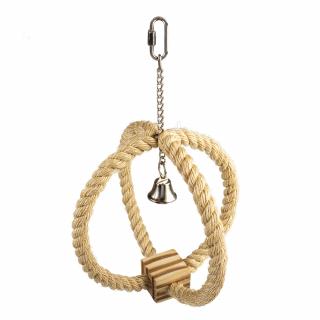 Jucarie Pentru Pasari, Coarda Din Sisal Cu Cub De Lemn Si Clopotel, 33x22x22cm, L13563