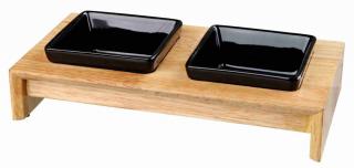 Set 2 Castroane Ceramice Cu Suport Lemn, 2x0.2 l  10x10 cm  28x5x15, Negru Maro, 24820