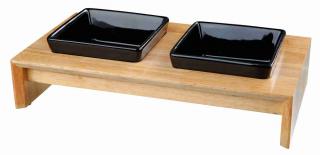 Set 2 Castroane Ceramice Cu Suport Lemn, 2x0.4 l 13x13 cm 36x7x19, Negru Maro, 24821