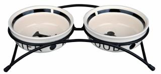Set 2 Castroane Ceramice Cu Suport Metalic, 2x0.25 l 13 cm 27x7x14 cm, Alb Negru, 24640