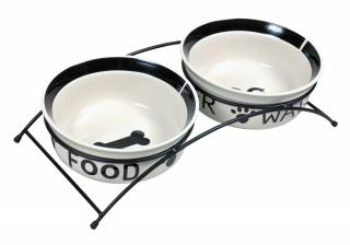 Set 2 Castroane Ceramice Cu Suport Metalic, 2x1,6 l o 20 cm 41x10x20 cm, Alb Negru, 24642