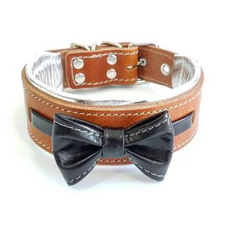 Zgarda Bowtie-Papion, Piele Naturala, Maro Negru, pentru St Bernard, Husky, Bulldog etc