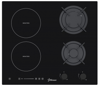 Plita incorporabila STARCREST SIH-HM9066, Mixta, 2 zone gaz, 2 zone Inductie, Aprindere electrica, Sticla neagra