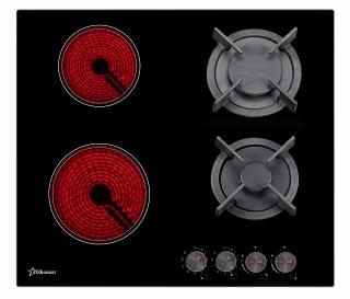 RESIGILAT - Plita incorporabila STARCREST SEH-HM6042, Mixta, 2 zone gaz, 2 zone vitroceramice, Aprindere electrica, Sticla neagra - Copie