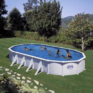 Set piscina prefabricata ATLANTIS ovala cu pereti metalici albi 1000 x 550 h 132cm